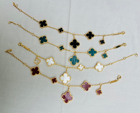 21k Gold Plated Five Piece Clover Bracelet
