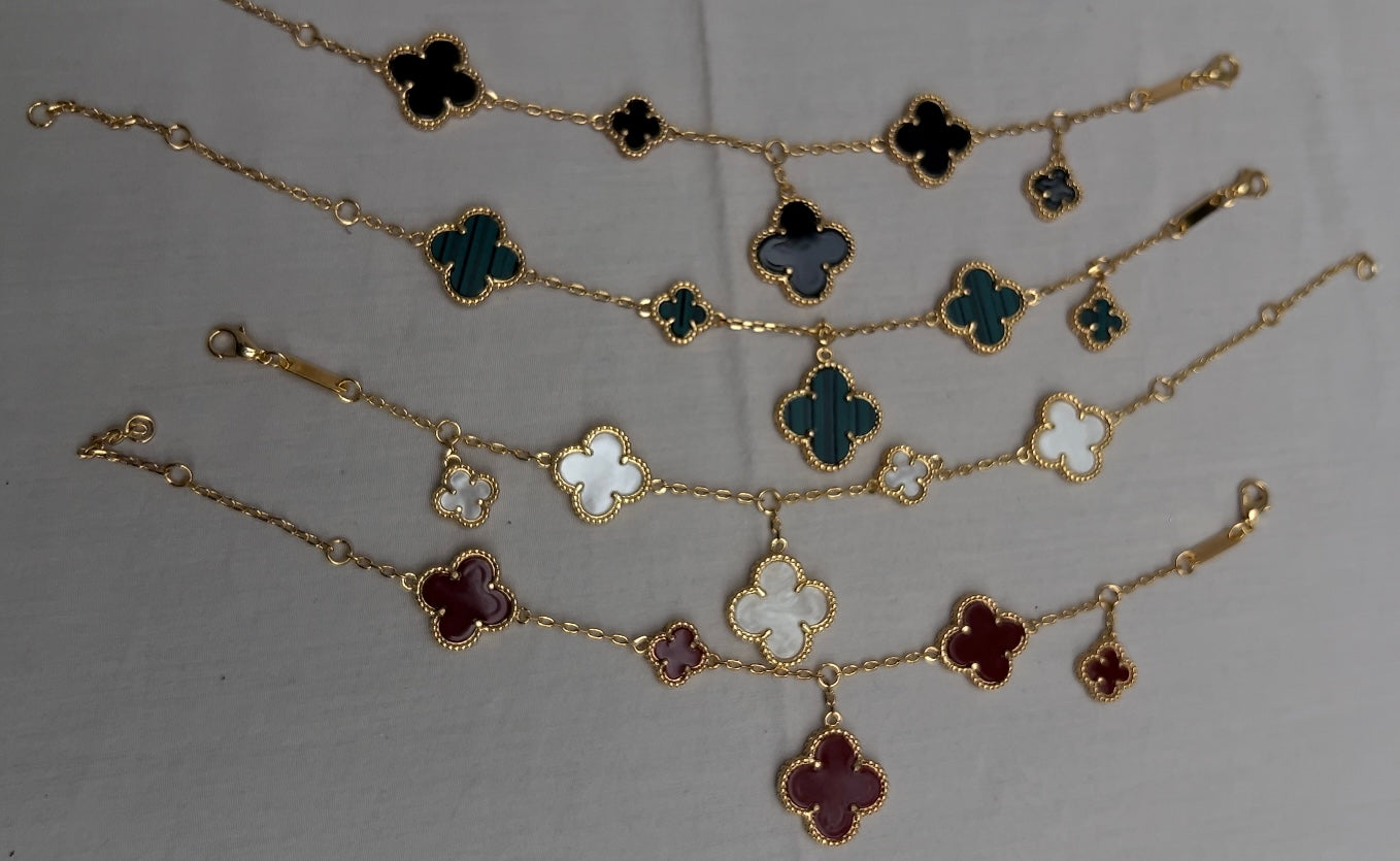 21k Gold Plated Five Piece Clover Bracelet