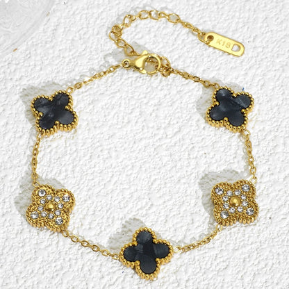 Gold Diamond Four Leaf Clover Bracelet