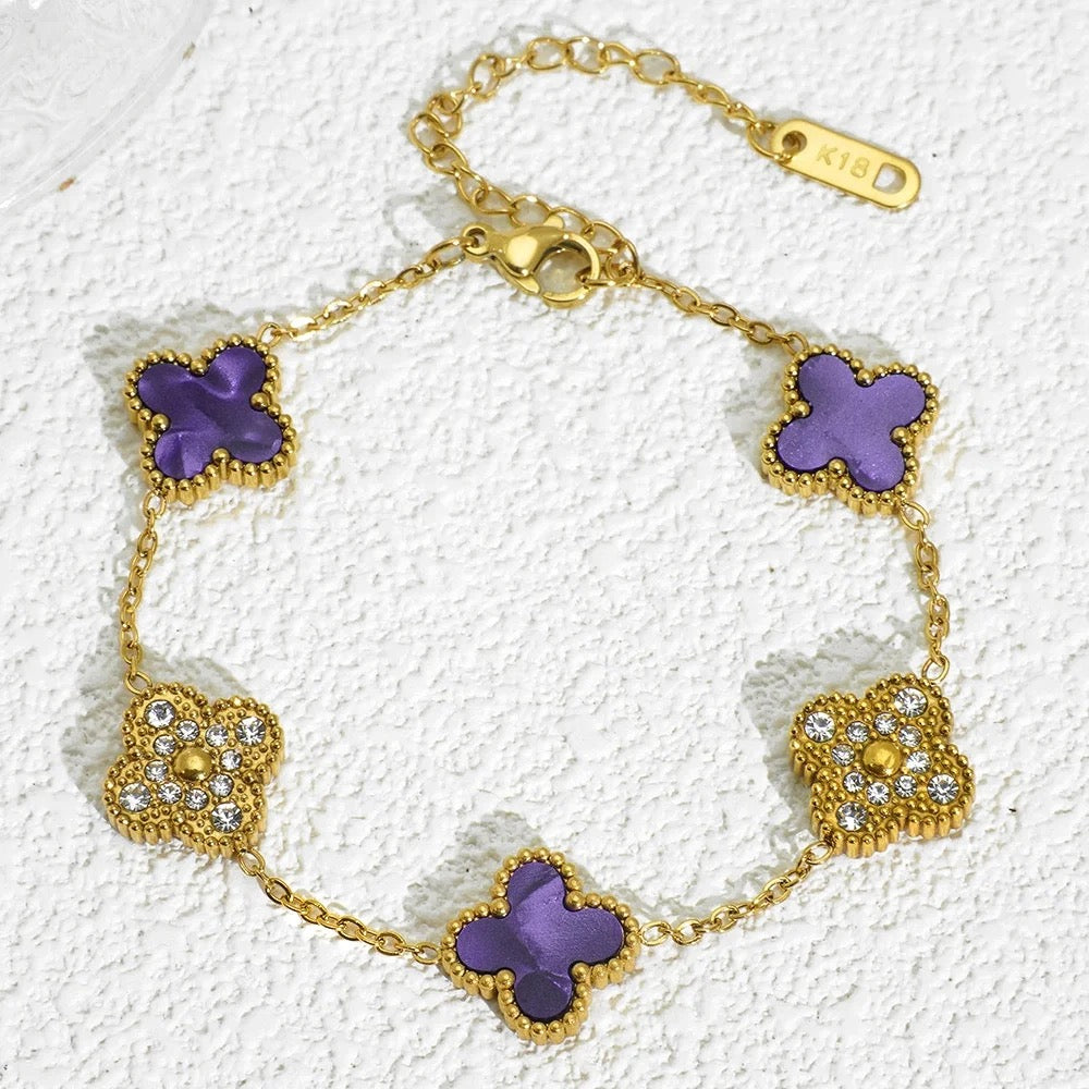 Gold Diamond Four Leaf Clover Bracelet